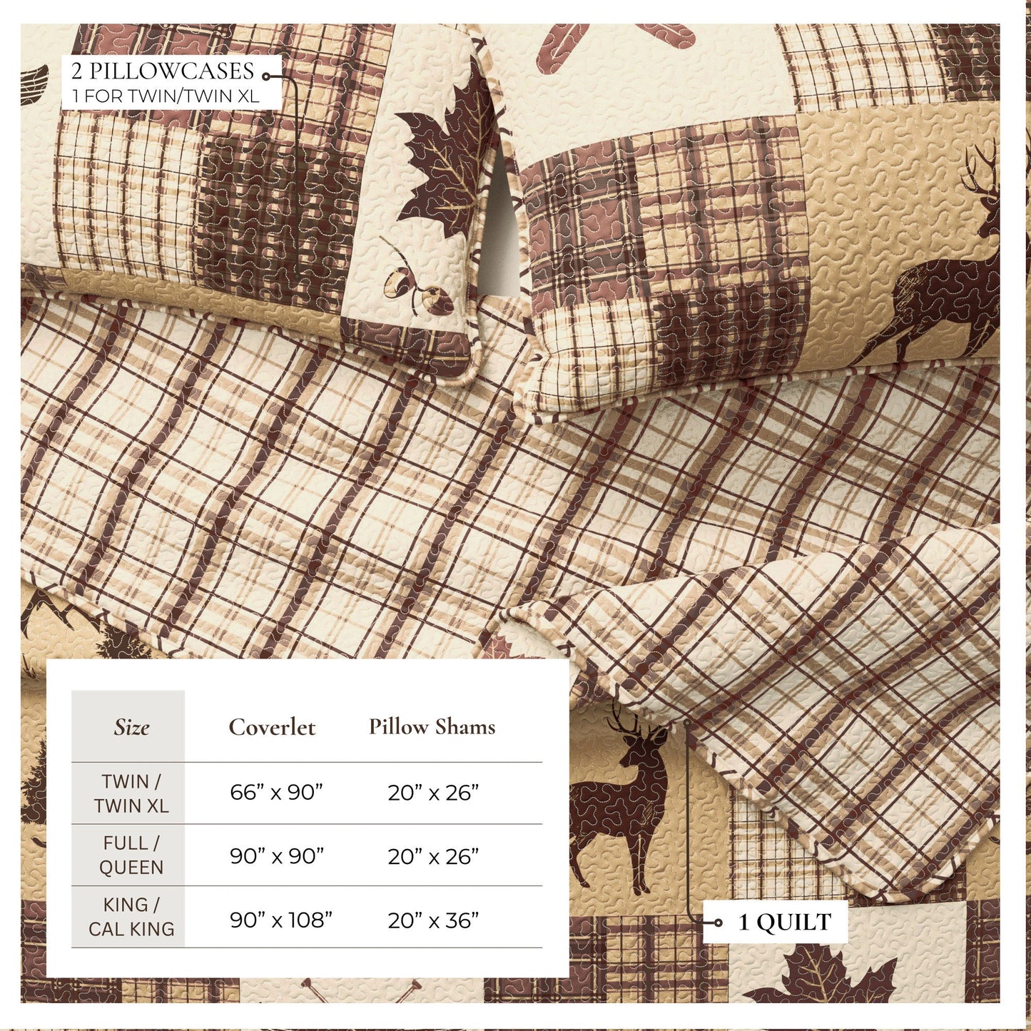 Cozy Cabin Quilt Set Featuring Deer and Trees