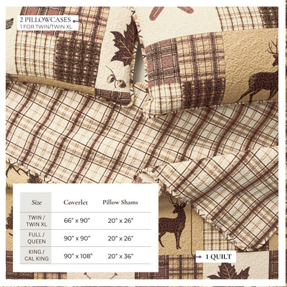 Cozy Cabin Quilt Set Featuring Deer and Trees