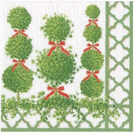 Serviettes en papier à motifs topiaires, bordure verte