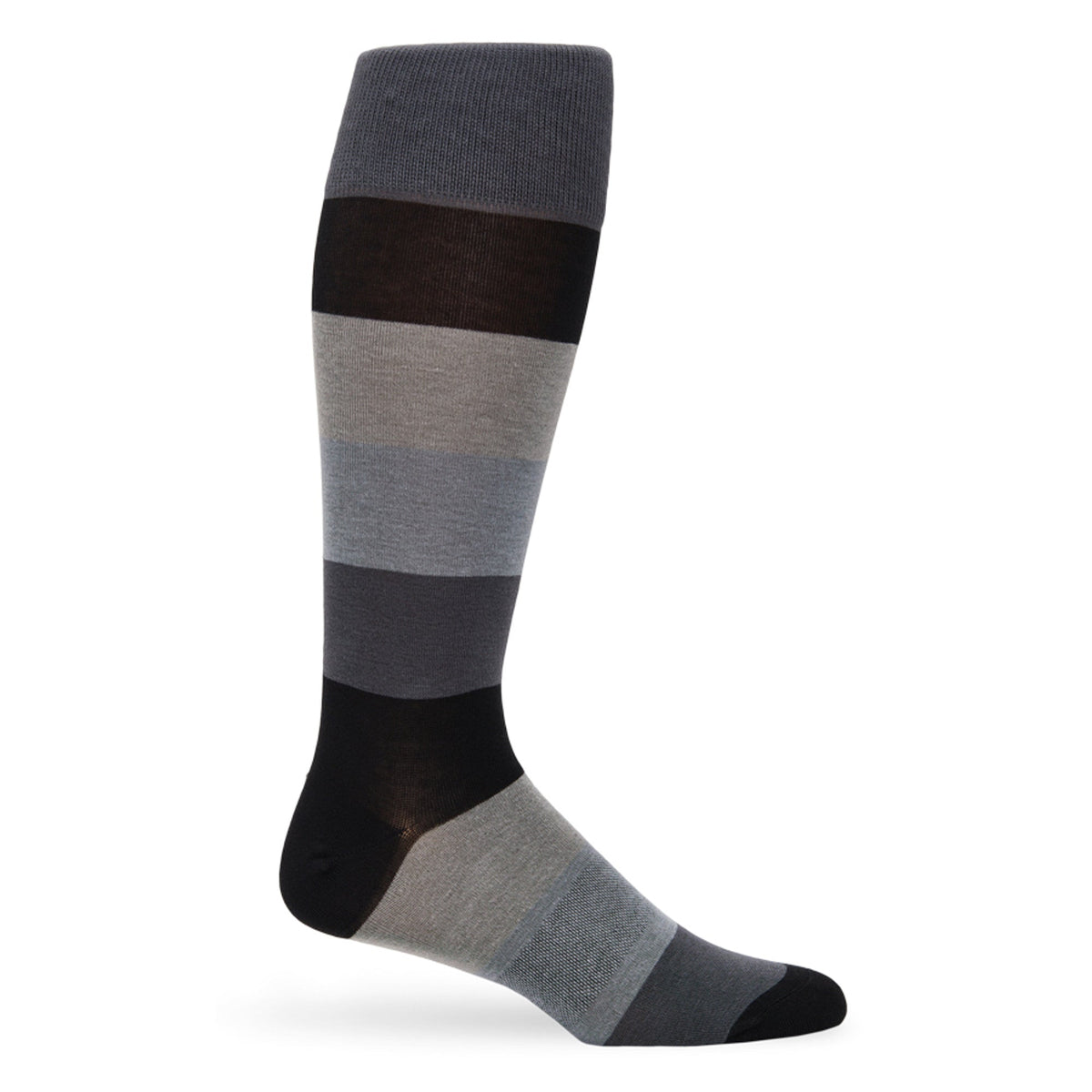 Vega Dress Socks by DeadSoxy, gray navy black color-block striped boardroom socks on Tampa Home & Garden Store