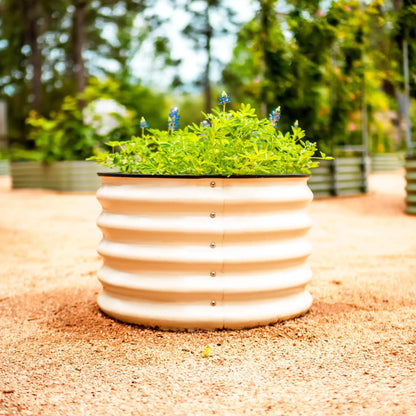 Vego Garden 17 Tall Raised Garden Bed 4 In 1 modular metal planter with copper-tone rings on Tampa Home & Garden Store