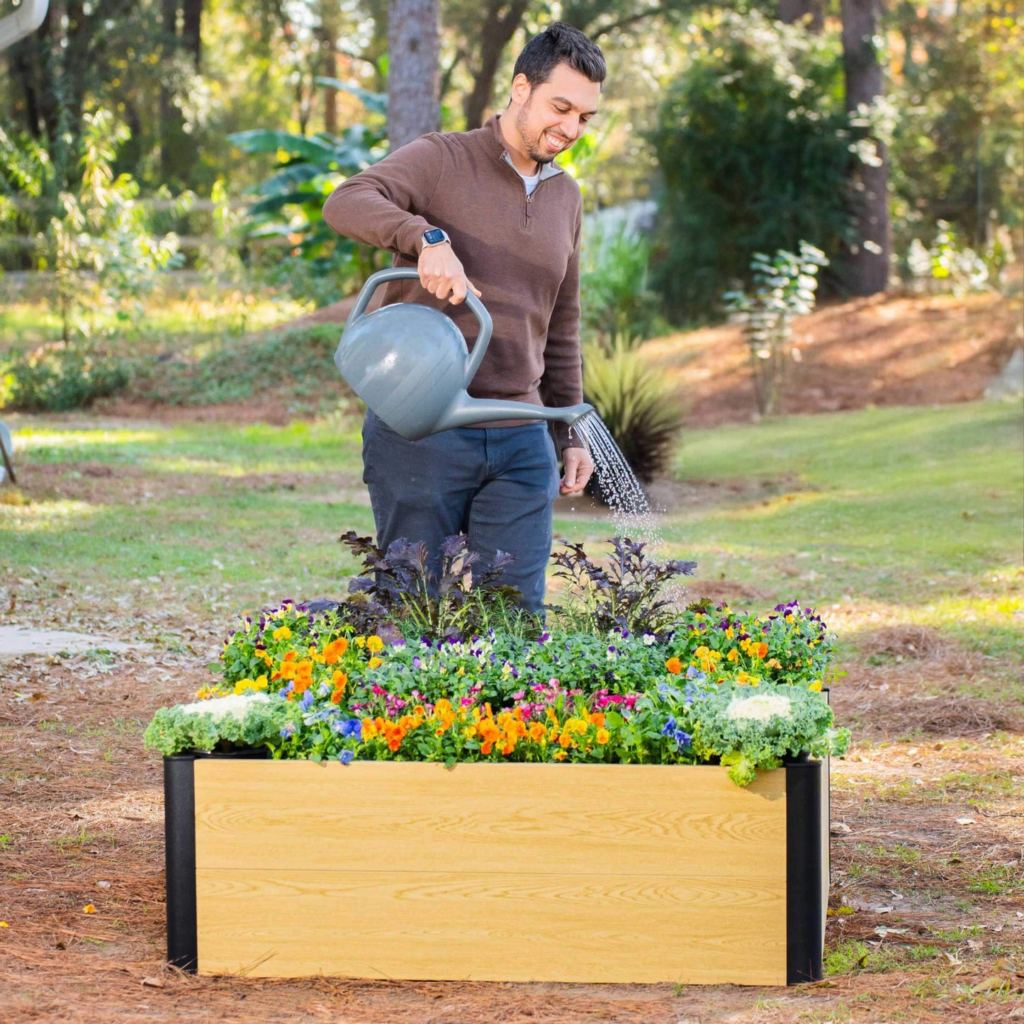 Woodgrain Metal Raised Garden Bed 4' x 4' - Evergrove Series