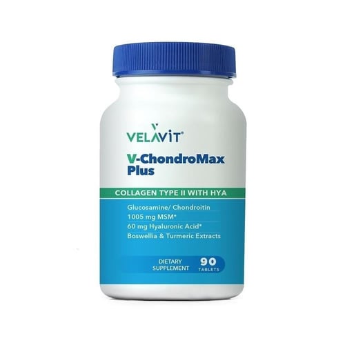 Velavit V-ChondroMax Plus dietary supplement bottle with blue cap, 90 tablets, collagen II on Tampa Home & Garden Store