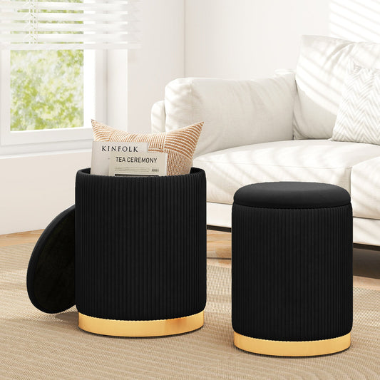 Velvet/Linen Fabric Storage Ottoman Set of 2 - Tampa Home & Garden Store