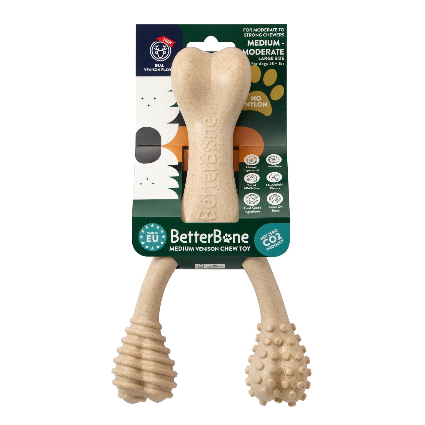 Juguete masticable BetterBone de durabilidad media: Ideal para masticadores cotidianos | Ingredientes naturales, ecológico, no tóxico