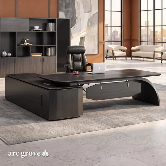 Ventura Modern L-Shaped Executive Desk by Arc Grove in dark wood veneer on Tampa Home & Garden Store