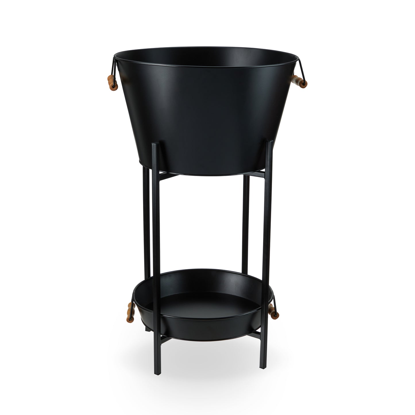 Black Beverage Ice Bucket with Tray and Stand