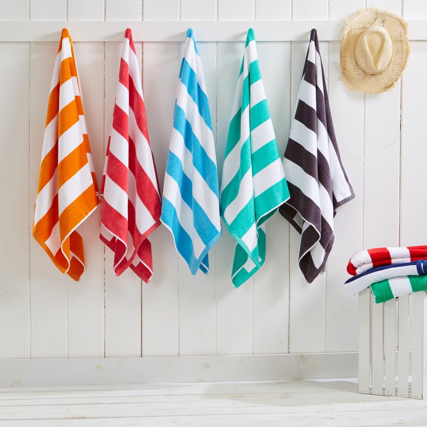 Cotton And Velour Cabana Stripe Beach Towel