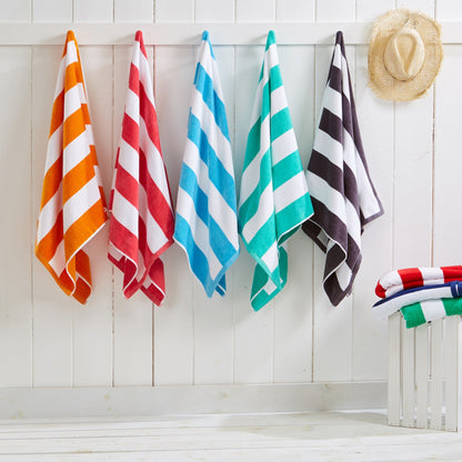 Cotton And Velour Cabana Stripe Beach Towel