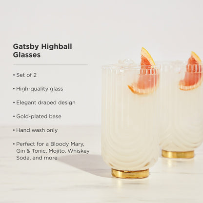 Gatsby Highball Glasses and the Polished Gold Set