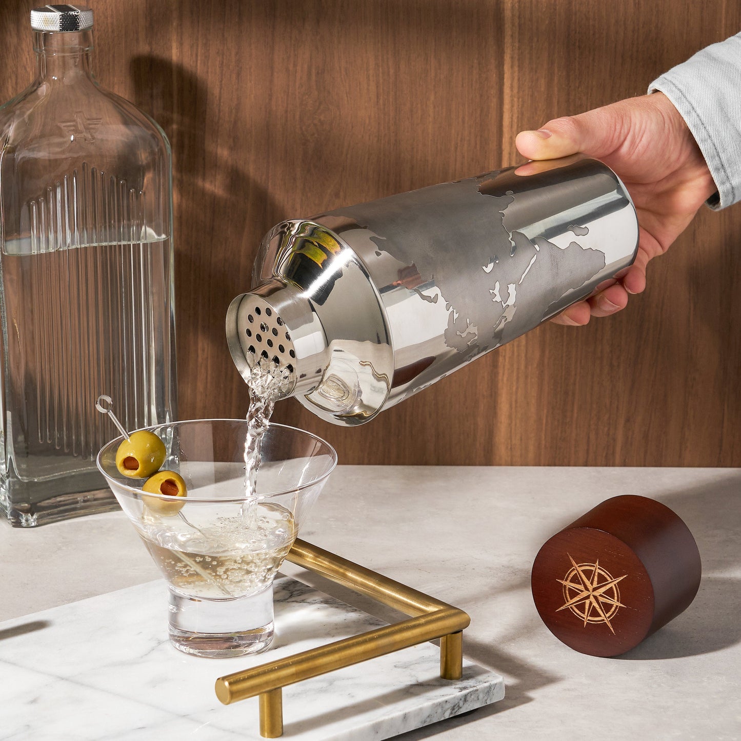 Globe and Compass Cocktail Shaker for a Traveler