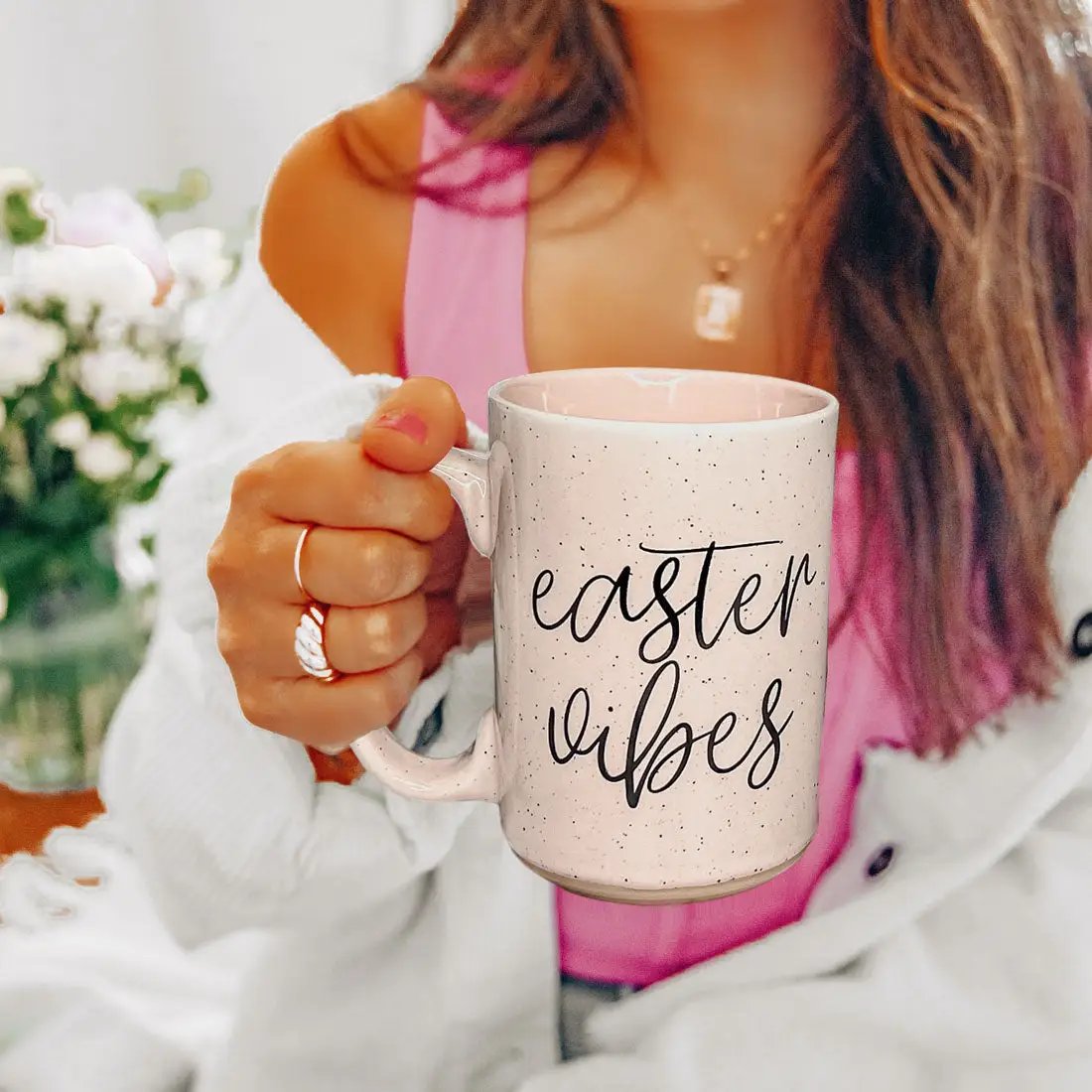 Easter Vibes Mug 16.23oz Coffee Cup Pink