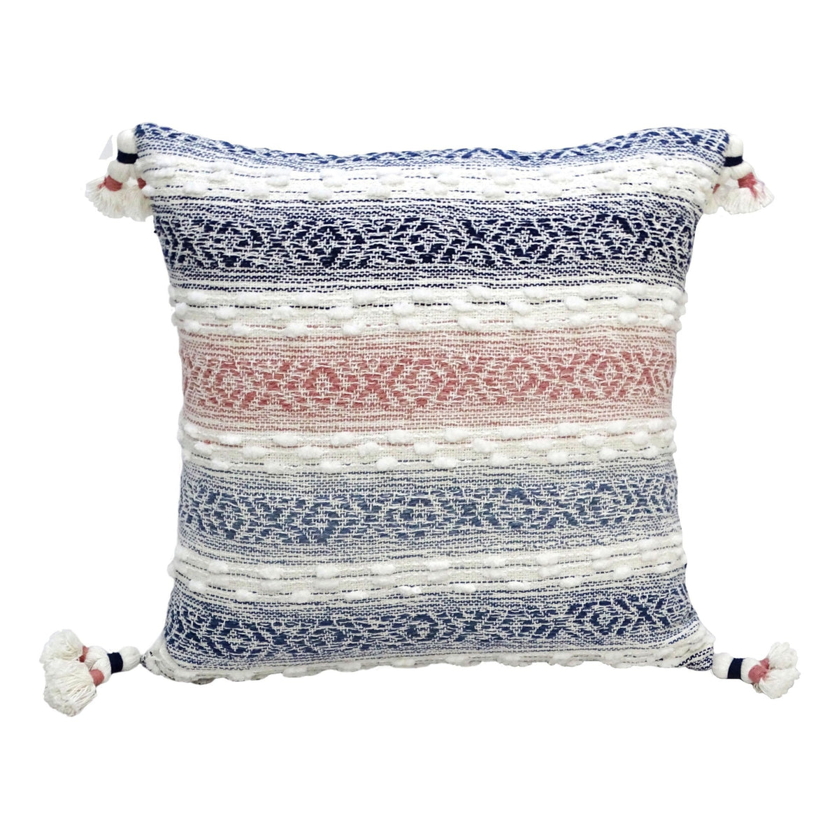 Throw pillow with tassels in blue and white stripes, 22x22 inches, insert included, Vibhsa on Tampa Home & Garden Store