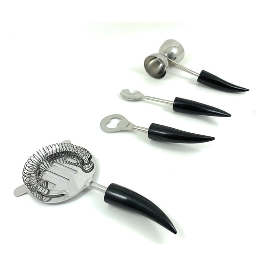 Vibhsa 4-piece bar tools kit with black horn resin handles and stainless steel tools on Tampa Home & Garden Store
