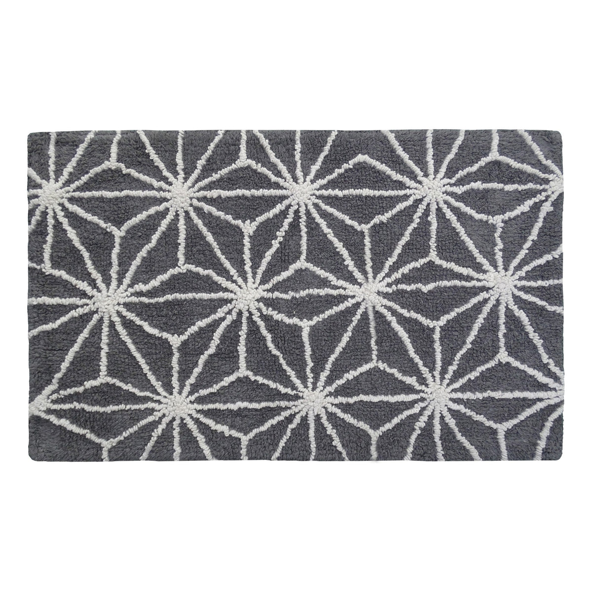 Vibhsa bath rug with grey and ivory geometric starburst pattern on Tampa Home & Garden Store