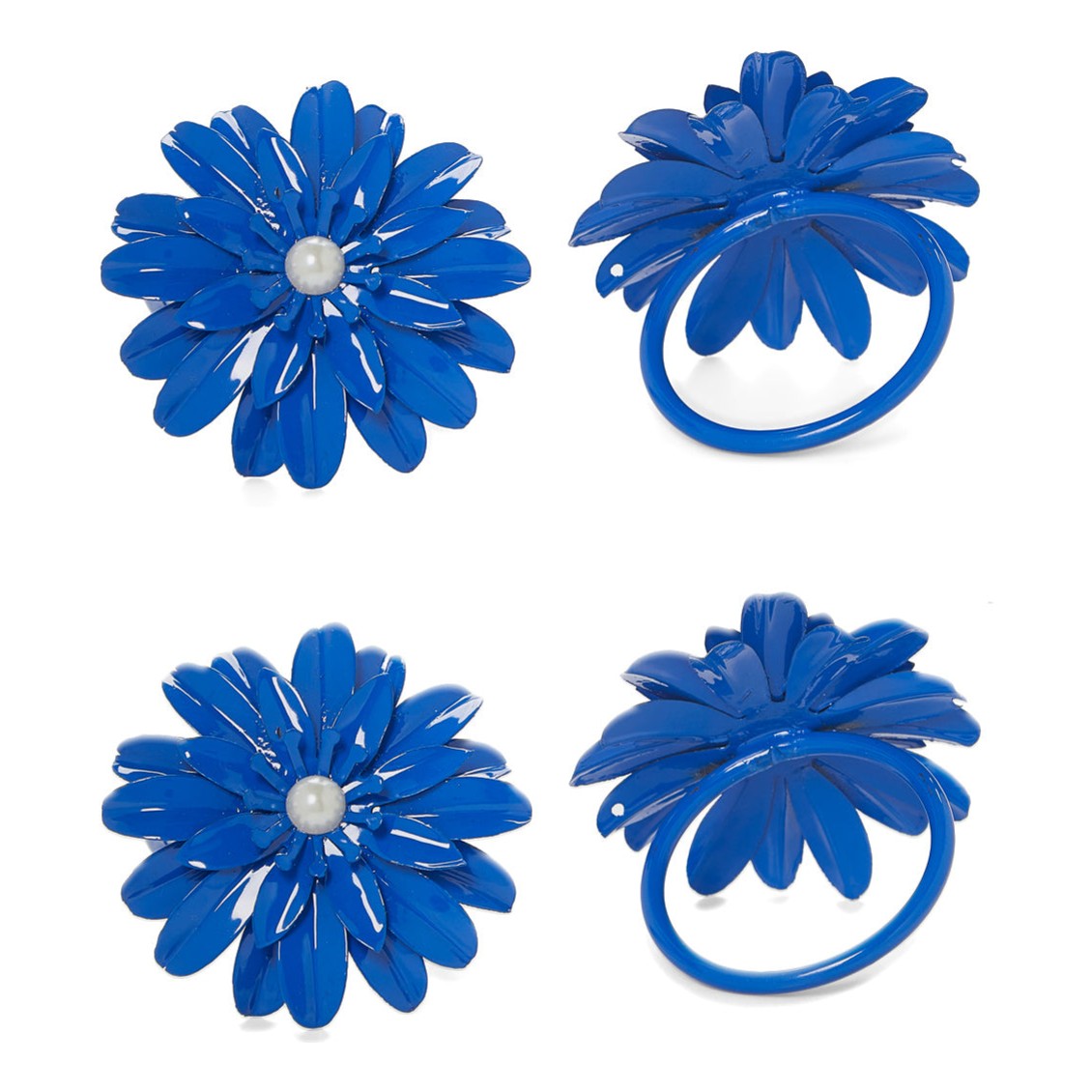 Vibhsa blue floral napkin rings set of 4 with pearl centers, handcrafted dining on Tampa Home & Garden Store