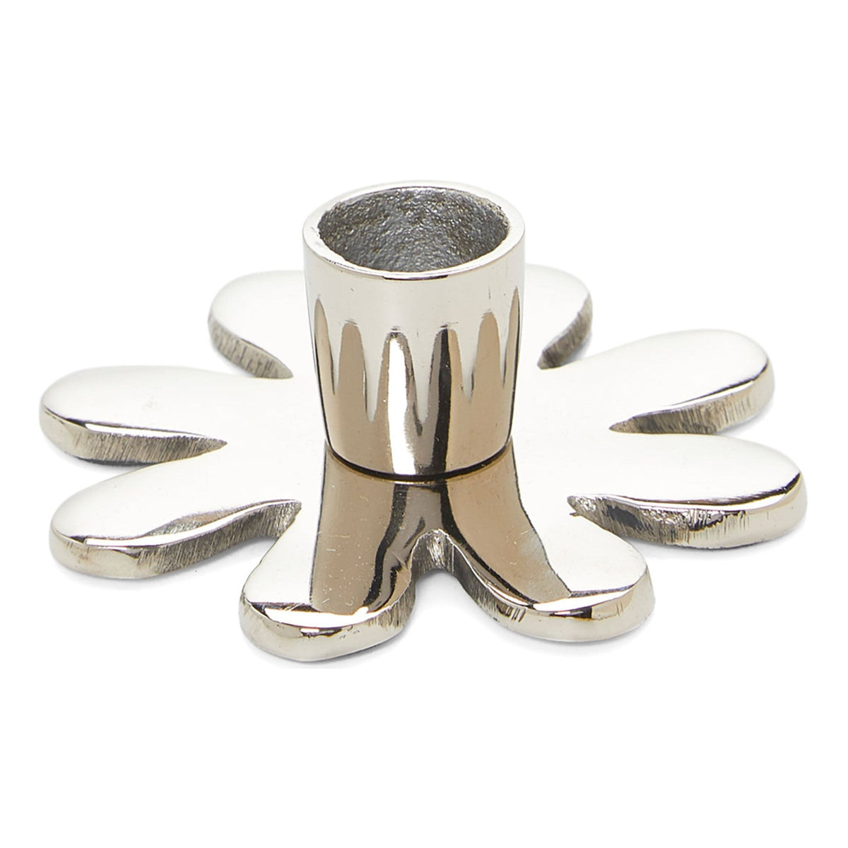 Vibhsa silver flower candle holder, 4in handcrafted aluminum, petal design on Tampa Home & Garden Store