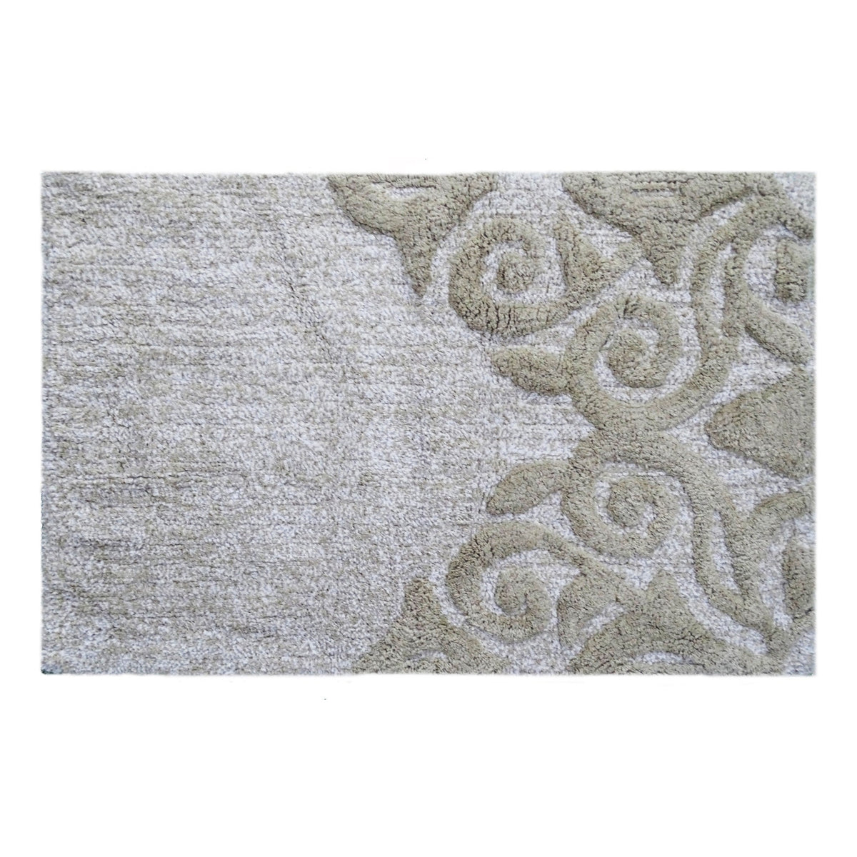 Vibhsa Damask Pattern Bath Rug 20x32 beige ivory 100% cotton with plush pile on Tampa Home & Garden Store