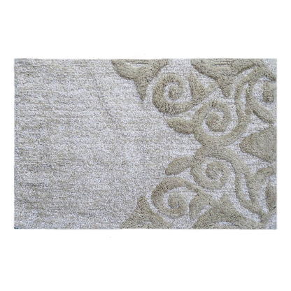 Vibhsa Damask Pattern Bath Rug 20x32 beige ivory 100% cotton with plush pile on Tampa Home & Garden Store