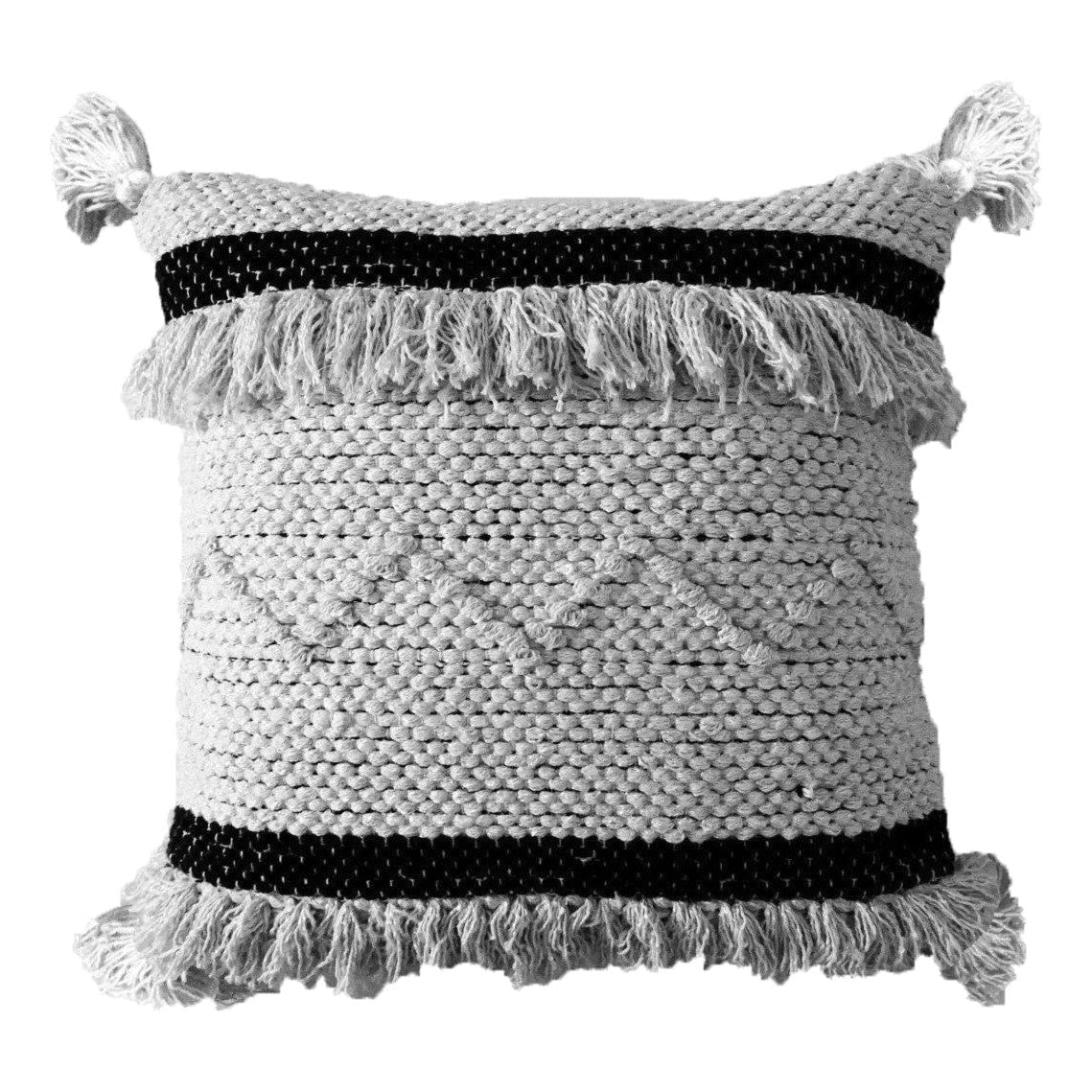 Throw Pillow Cover Vibhsa black and beige striped with fringe tassels 20x20 with insert on Tampa Home & Garden Store