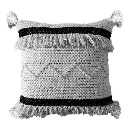 Throw Pillow Cover Vibhsa black and beige striped with fringe tassels 20x20 with insert on Tampa Home & Garden Store