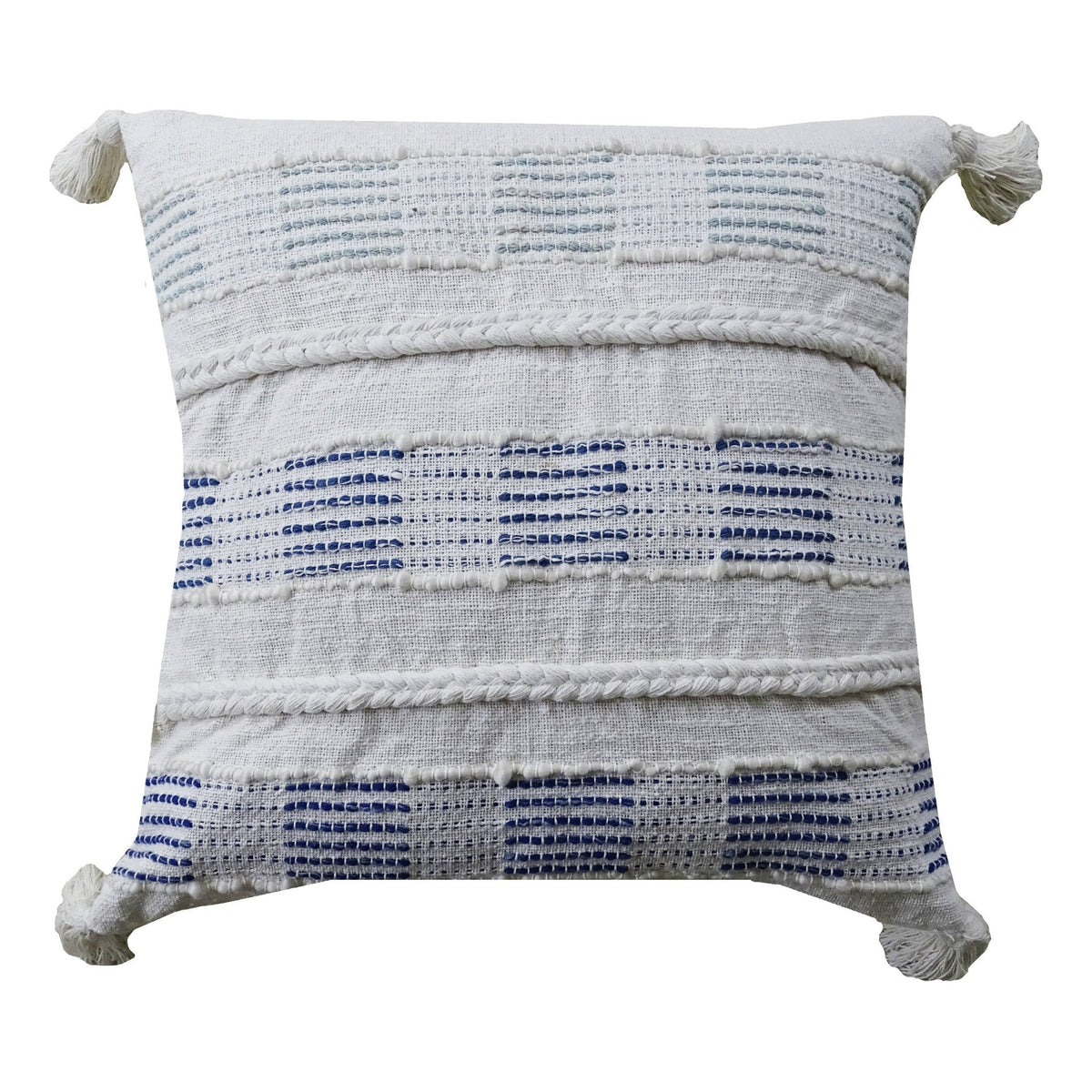 Throw Pillow Cover Blue & White 22in x 22in with tassel corners, insert included, Vibhsa on Tampa Home & Garden Store