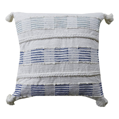 Throw Pillow Cover Blue & White 22in x 22in with tassel corners, insert included, Vibhsa on Tampa Home & Garden Store