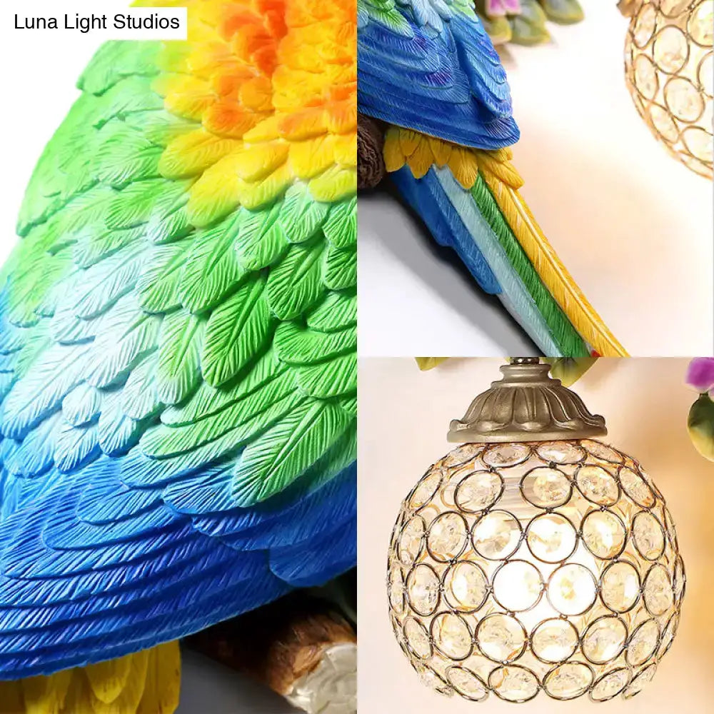 Vibrant Parrot Wall Sconce with Crystal Lampshade