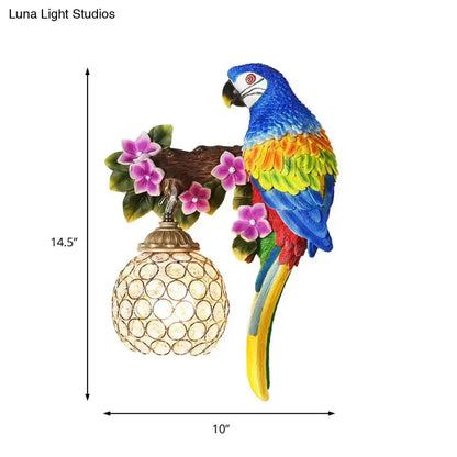 Vibrant Parrot Wall Sconce with Crystal Lampshade