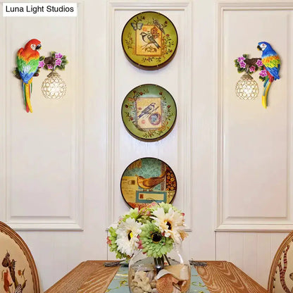Vibrant Parrot Wall Sconce with Crystal Lampshade