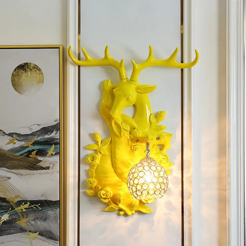 Gold deer head resin sconce with crystal globe lamp by Decorbites on Tampa Home & Garden Store