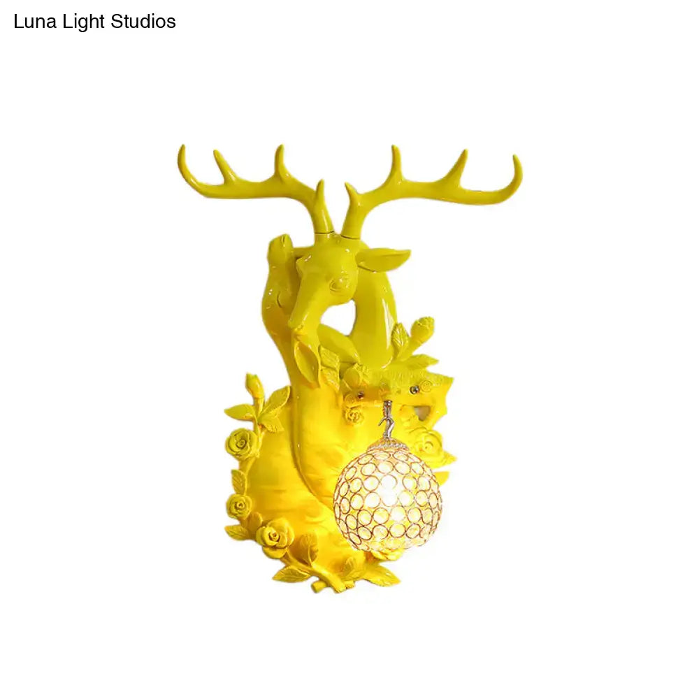Gold Deer Crystal Sconce Resin Deer Head with hanging lattice orb light on Tampa Home & Garden Store