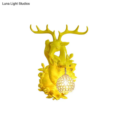 Gold Deer Crystal Sconce Resin Deer Head with hanging lattice orb light on Tampa Home & Garden Store