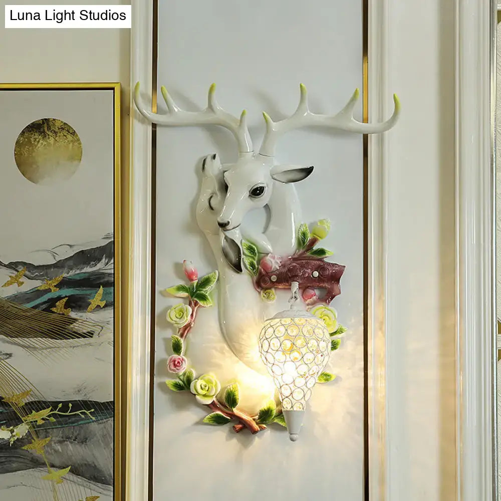 Gold Deer Crystal Sconce Resin Deer Head with lantern and floral garland by Decorbites on Tampa Home & Garden Store