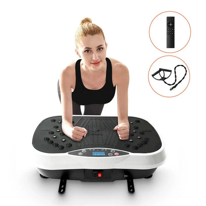 Vibration Plate 99-Speed EstaliosFit, black machine with remote control and ankle strap on Tampa Home & Garden Store