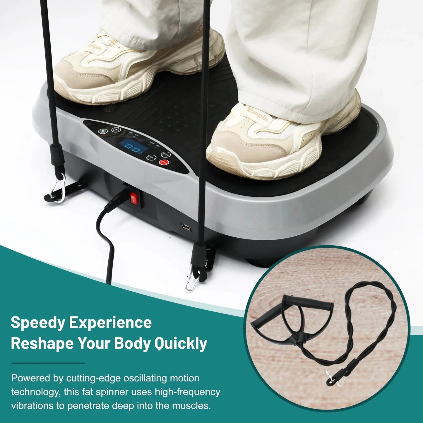 EstaliosFit vibration plate 99-speed platform; sneakers stand on surface with controls on Tampa Home & Garden Store