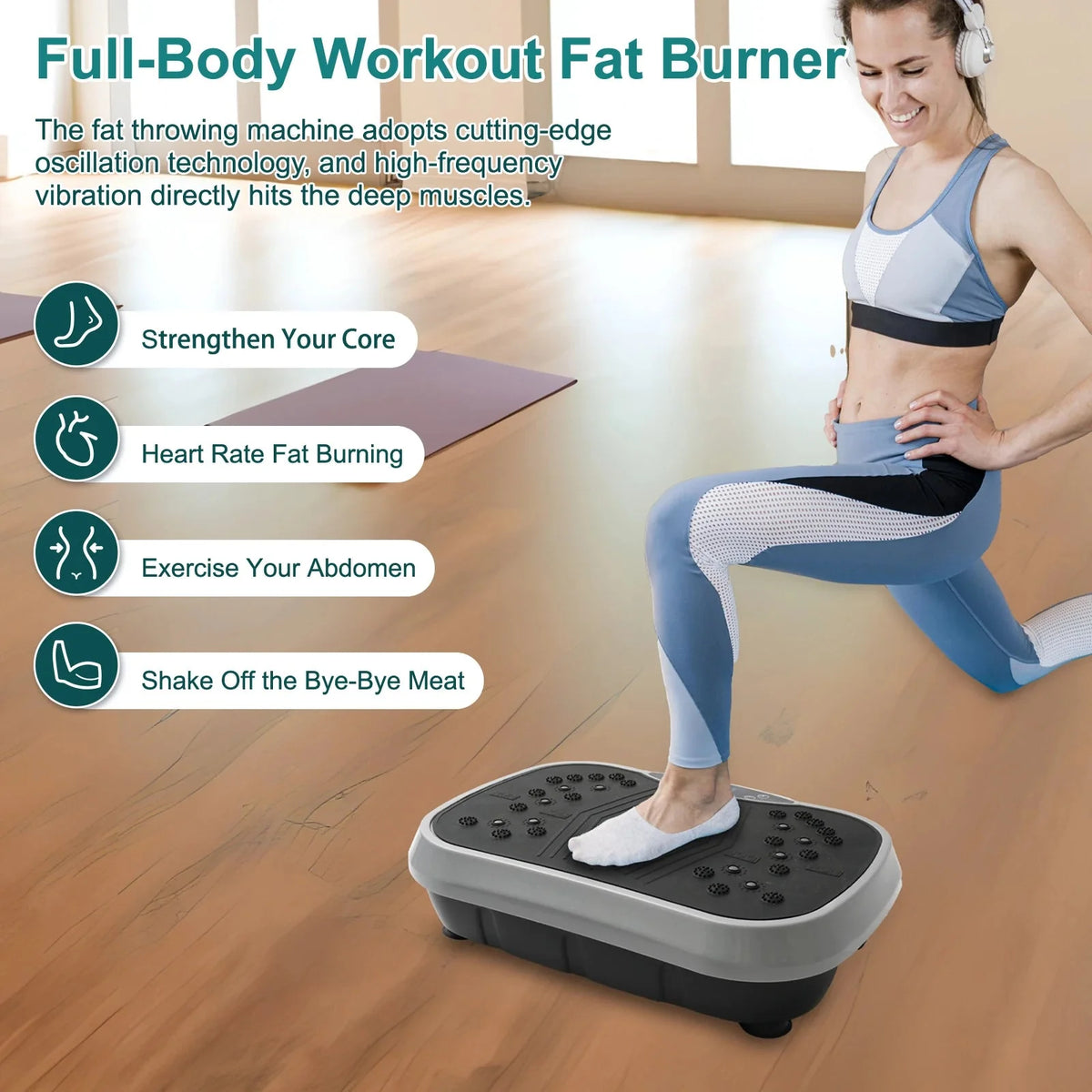 EstaliosFit Vibration Plate 99-Speed Home Exercise Platform gray/black vibration machine in use on Tampa Home & Garden Store