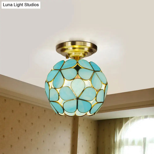Victorian Stained Glass Flower Ceiling Light in White/Pink/Orange Semi-Mount - Tampa Home & Garden Store