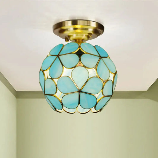 Victorian Stained Glass Flower Ceiling Light in White/Pink/Orange Semi-Mount - Tampa Home & Garden Store