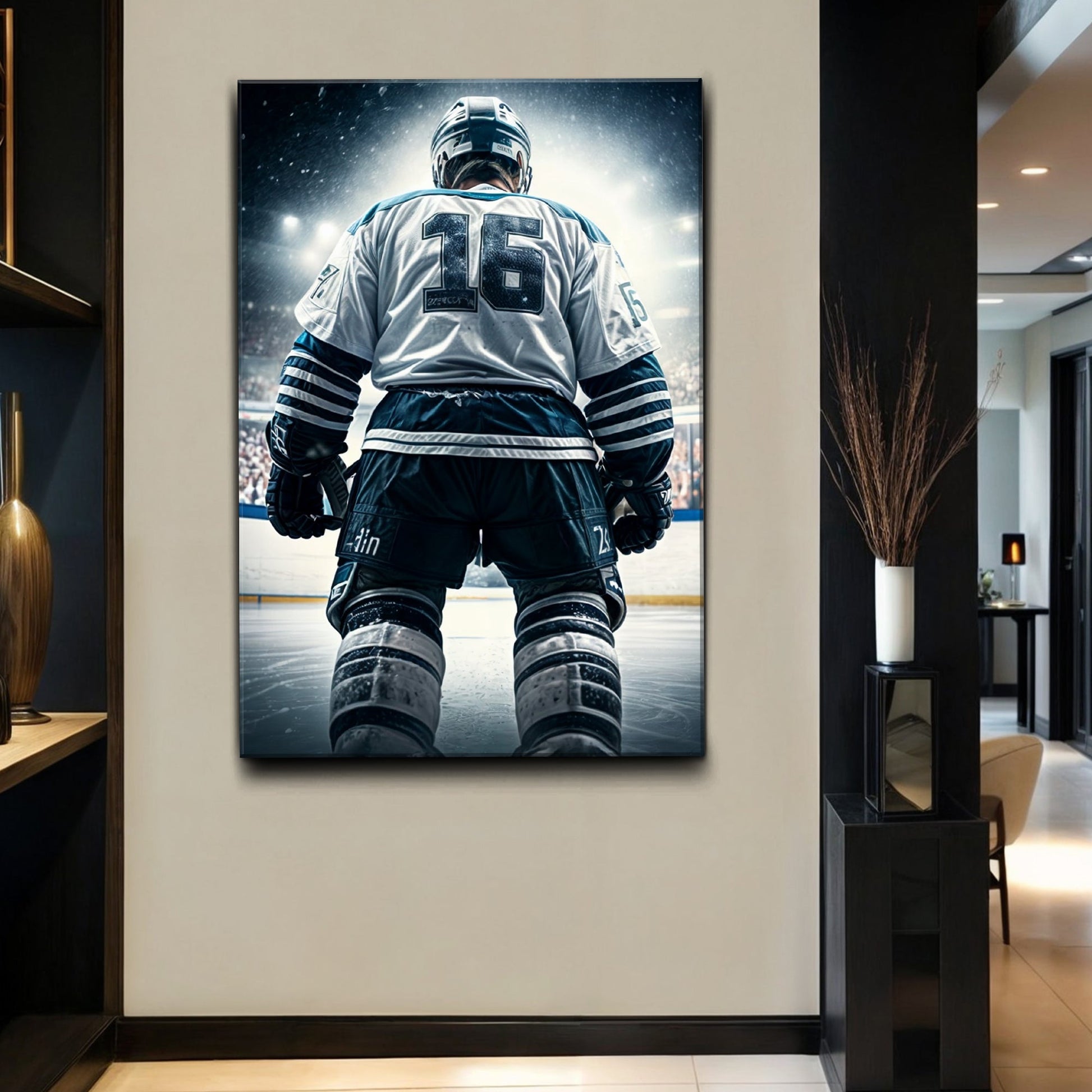 Victory Stance sport wall art canvas blue and white hockey scene by Tailored Canvases on Tampa Home and Garden Store