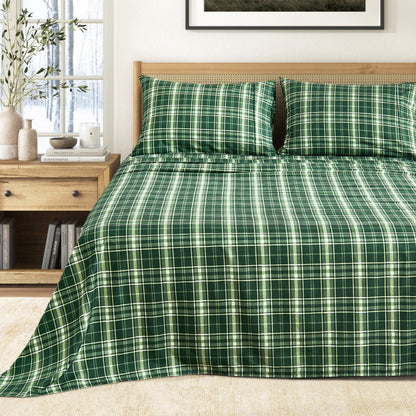 Printed Sheet Set Baylor Collection bed sheets in green plaid with 2 pillowcases, Great Bay Home on Tampa Home & Garden Store