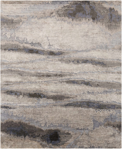 Vincentown Area Rug by Boutique Rugs, clearance, abstract beige gray with blue accents on Tampa Home & Garden Store