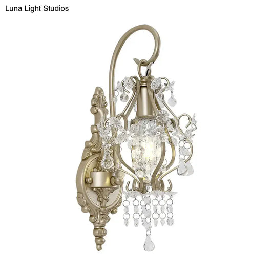 Vintage Style Clear Crystal Beaded Strand Wall Lamp with Curved Arm - Champagne - Tampa Home & Garden Store