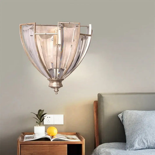 Vintage Style Gold Finish Crystal Wall Sconce - Bowl Shape, Clear Glass, Bedroom Lighting with 1 Bulb - Tampa Home & Garden Store
