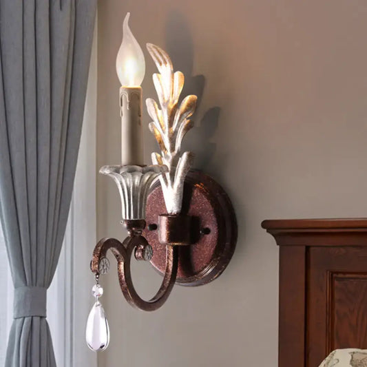 Vintage Candle Sconce with Crystal Teardrops - Rust Wall Mount Light - Tampa Home & Garden Store