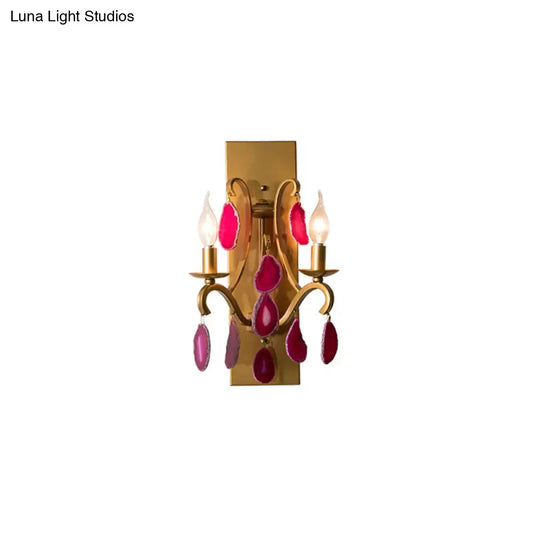 Vintage Style Metal Wall Lamp - Dark Purple/Clear Open Bulb Design with Crystal Deco & Rectangular Backplate - Tampa Home & Garden Store