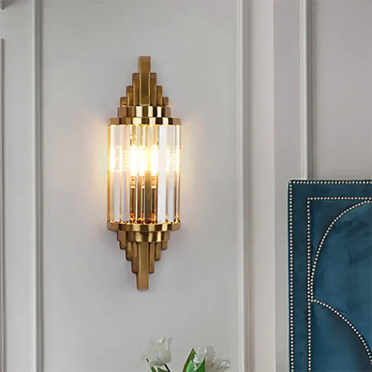 Vintage Style Brass Wall Sconce with Clear Crystal Prism - 1 Light Fixture for Living Room - Tampa Home & Garden Store