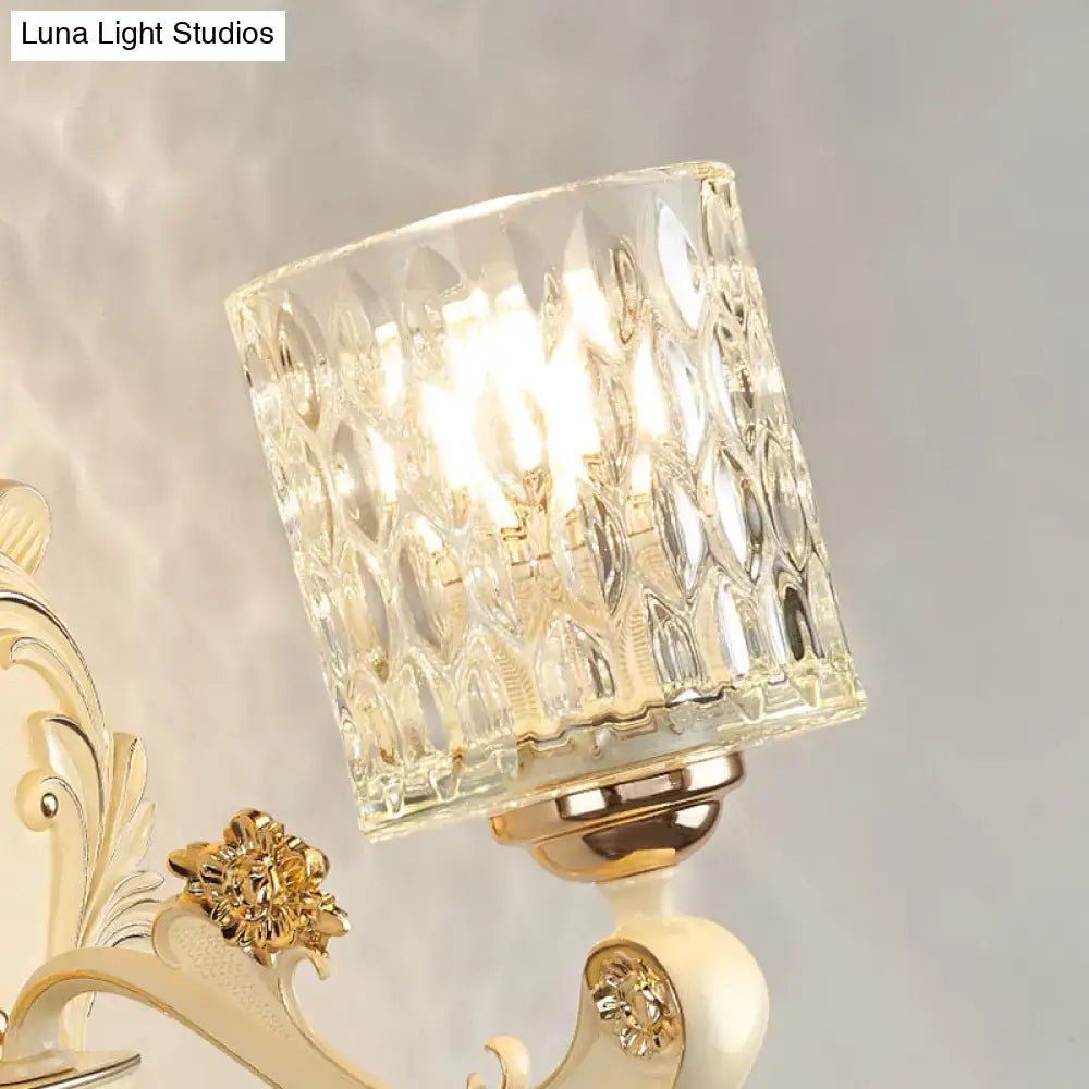 Gold crystal wall sconce with faceted glass shade, vintage beige finish by Decorbites on Tampa Home & Garden Store
