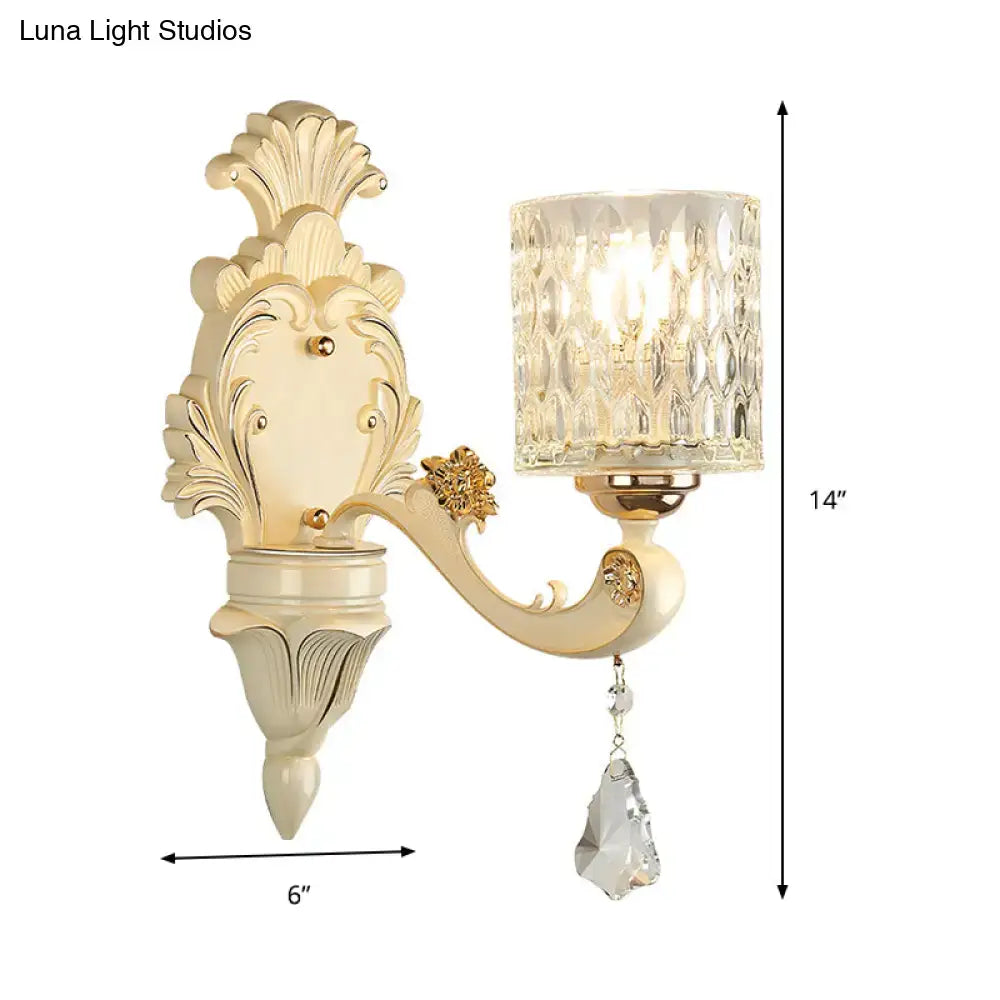 Gold Crystal Wall Sconce Vintage Beige Finish by Decorbites, ornate beige-gold frame with crystal shade on Tampa Home & Garden Store