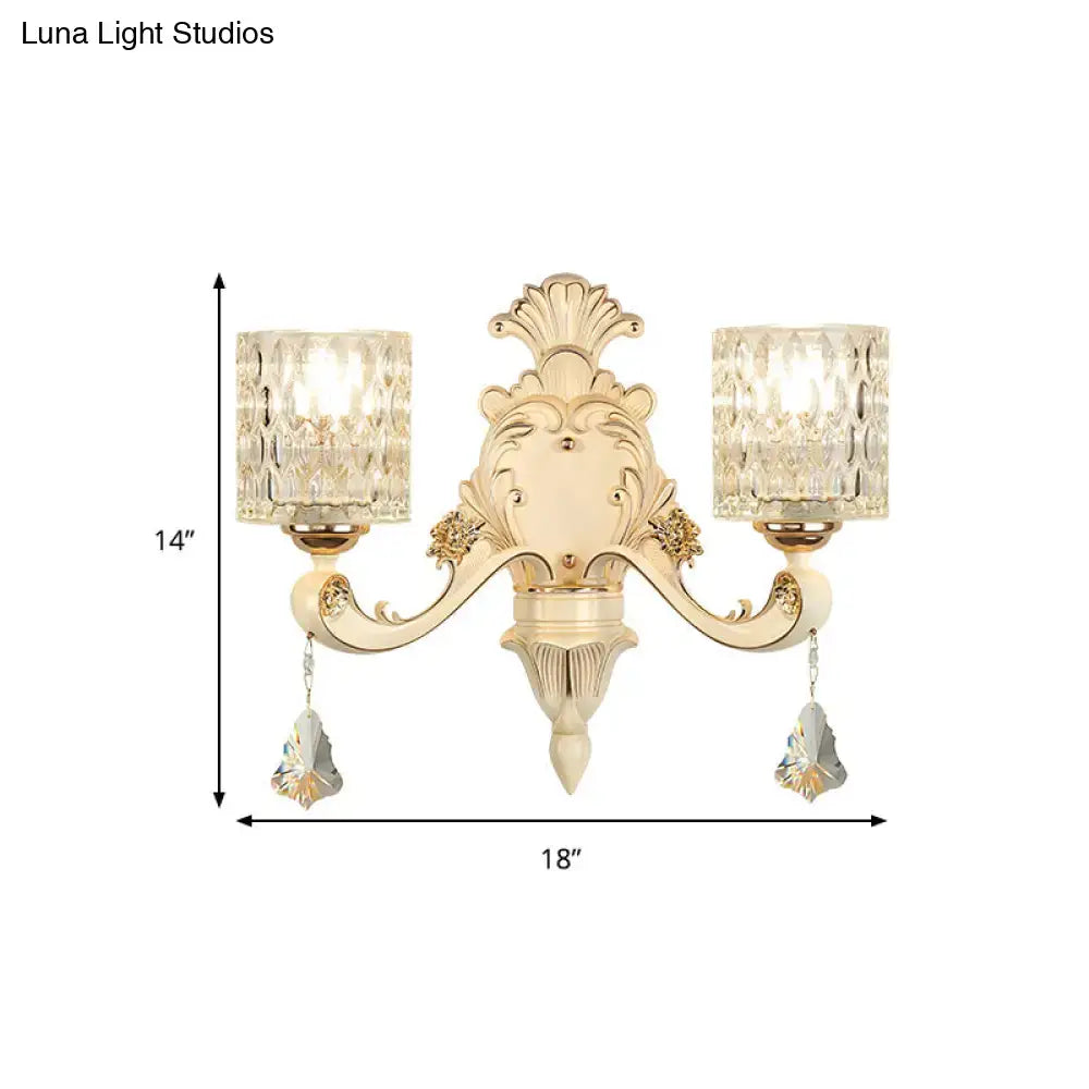 Gold crystal wall sconce, dual-arm vintage beige finish, Decorbites on Tampa Home & Garden Store
